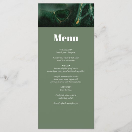 Modern Green Marble Monogram Wedding Menu (Voorkant)