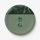 Modern Green Marble Monogram Wedding Papieren Bordje (Voorkant)
