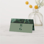 Modern Green Marble Monogram Wedding Plaatskaartje (Achterkant)