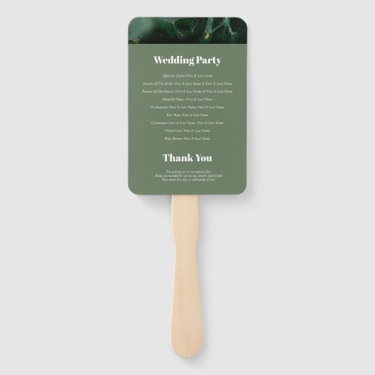 Modern Green Marble Monogram Wedding Programme Handwaaier (Achterkant)