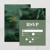 Modern Green Marble Monogram Wedding RSVP Kaartje (Voorkant / Achterkant)