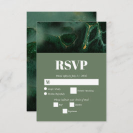 Modern Green Marble Monogram Wedding RSVP Kaartje