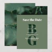 Modern Green Marble Monogram Wedding Save The Date (Voorkant / Achterkant)