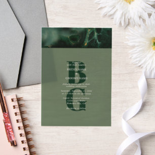 Modern Green Marble Monogram Wedding Vellum Uitnodigingen
