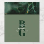 Modern Green Marble Monogram Wedding Wijn Etiket (Enkel label)