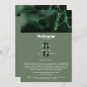 Modern Green Marble Monogram Weduwroute Programmakaart (Voorkant / Achterkant)