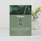 Modern Green Marble Monogram Weduwroute Programmakaart (Staand voorkant)