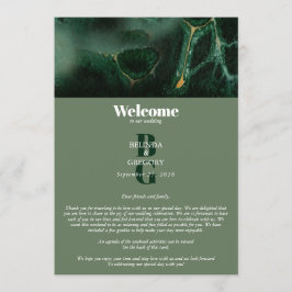 Modern Green Marble Monogram Weduwroute Programmakaart