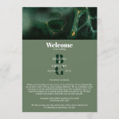 Modern Green Marble Monogram Weduwroute Programmakaart (Voorkant)