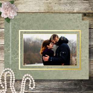 Modern Green Marble Photo Wedding Save the Date of Folie Feestdagen Briefkaart