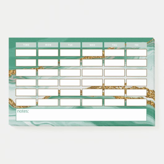 Modern Green Marble Weekly School Schedule Post-it® Notes (Voorkant)