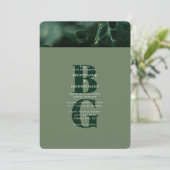 Modern Green Marmer Monogram Weddenschap Kaart (Staand voorkant)