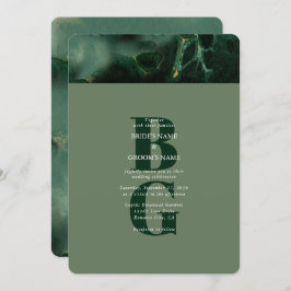 Modern Green Marmer Monogram Weddenschap Kaart