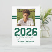 Modern Green Masculine Photo Graduation Aankondiging (Staand voorkant)