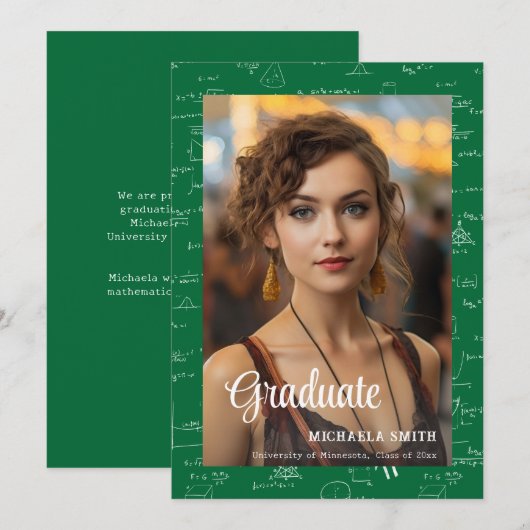 Modern Green Math Photo College Graduation  Aankondiging (Voorkant / Achterkant)