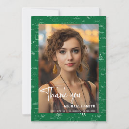 Modern Green Math Script Photo Graduation  Bedankkaart