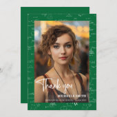 Modern Green Math Script Photo Graduation  Bedankkaart (Voorkant / Achterkant)