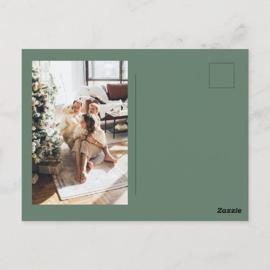 Modern Green “Merry + Bright” Christmas Photo Briefkaart (Achterkant)