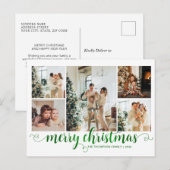 Modern Green Merry Christmas Heart Script 5 Foto Feestdagenkaart (Voorkant / Achterkant)