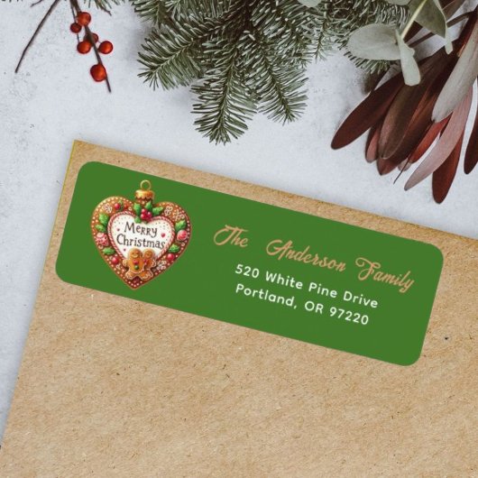 Modern Green Merry Christmas Heart Script Etiket