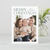 Modern Green Merry-kerstfoto Feestdagenkaart (Staand voorkant)