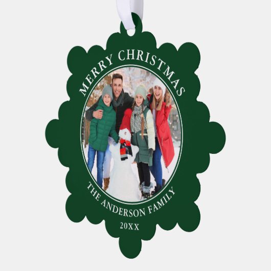 Modern Green Merry-kerstfoto Ornament Kaart (Links)