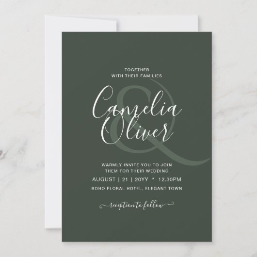 Modern Green Monochrome Wedding Kaart (Voorkant)