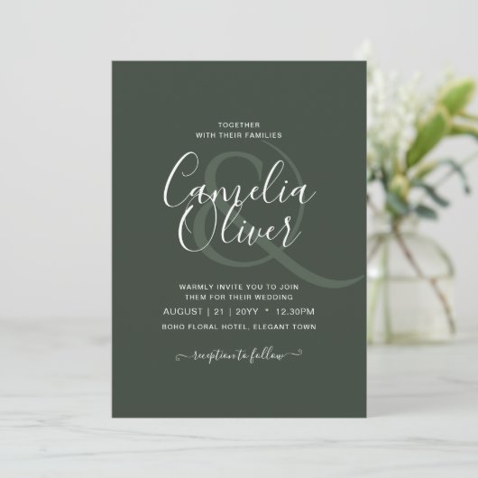 Modern Green Monochrome Wedding Kaart (Staand voorkant)