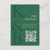 Modern Green Monogram Minimalist Wedding Informatiekaartje (Voorkant)