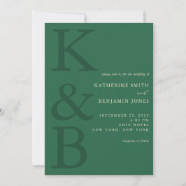 Modern Green Monogram Minimalist Wedding Kaart