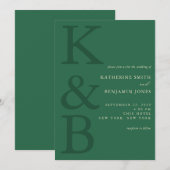 Modern Green Monogram Minimalist Wedding Kaart (Voorkant / Achterkant)