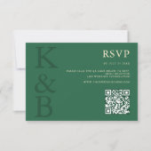 Modern Green Monogram Minimalist Wedding RSVP Kaartje (Voorkant)