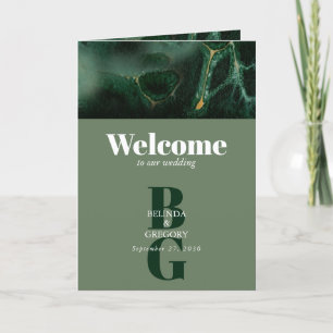 Modern Green Monogram Order of Service Programma