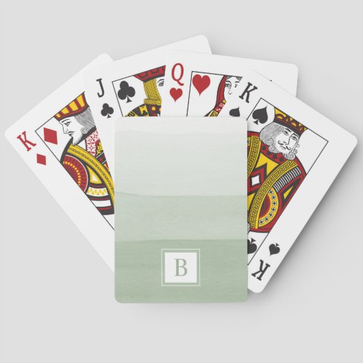 Modern Green Monogrammed Pokerkaarten (Achterkant)