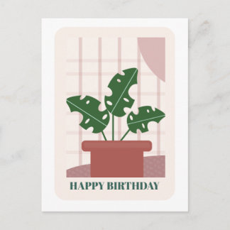 Modern Green Monstera Leaf Plant Birthday Card Briefkaart