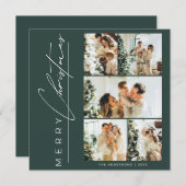 Modern Green Multi Photo Merry Christmas Script Feestdagenkaart (Voorkant / Achterkant)