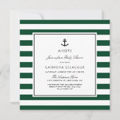 Modern Green Nautical Stripes Baby shower Kaart (Voorkant)