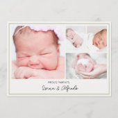 Modern Green Newborn Baby Photo Collage Birth Aankondiging (Achterkant)