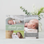 Modern Green Newborn foto's Naam Baby shower Bedankkaart (Staand voorkant)