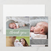 Modern Green Newborn foto's Naam Baby shower Bedankkaart (Voorkant / Achterkant)