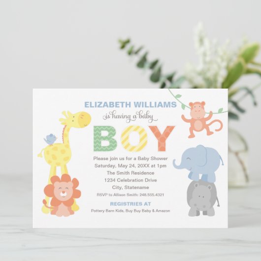 Modern Green Oerwoud Animals Boy Baby shower Kaart (Staand voorkant)