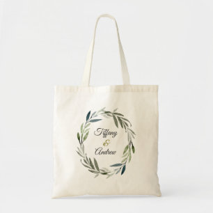 Modern Green Olive Leaf Wreath Wedding Gift Favor Tote Bag