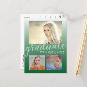Modern Green Ombre Afstuderen Graduation Party Briefkaart
