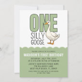 Modern Green One Silly Goose 1st Birthday Kaart (Voorkant)
