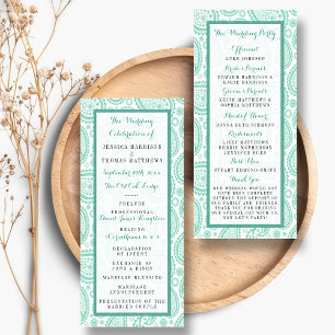 Modern Green Paisley huwelijksprogramma Reclamekaart