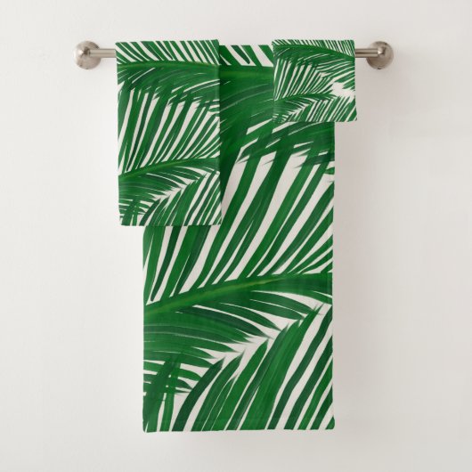Modern Green Palm Leaf Tropical Pattern Bad Handdoek (Insitu)