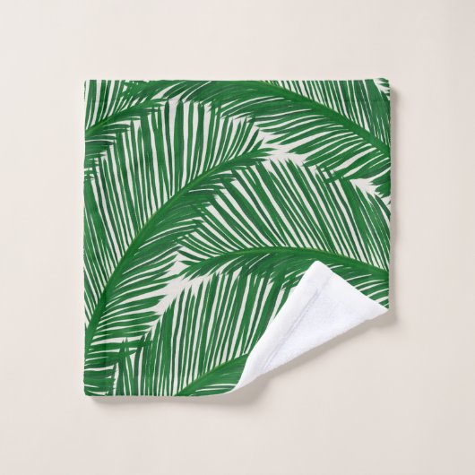 Modern Green Palm Leaf Tropical Pattern Bad Handdoek (Wasdoekje)