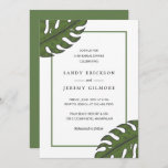 Modern Green Palm Leaf Tropical Rehearsal Dinner Kaart<br><div class="desc">Moderne uitnodiging voor een repetitief diner met een eenvoudig ontwerp met twee grote groene palmbladeren, een in de linker bovenhoek en een in de rechteronderhoek en een lijst rondom uw gebeurtenisdetails, over een witte achtergrond. De achterkant is een overeenkomende schaduw van groen. Dit tropische ontwerp is perfect voor een zomerstrand...</div>