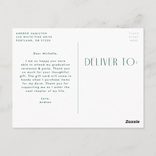 Modern Green Photo Afstuderen Hartelijk dank Briefkaart (Achterkant)