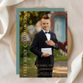 Modern Green Photo Boy First Community Gold Folie Uitnodiging